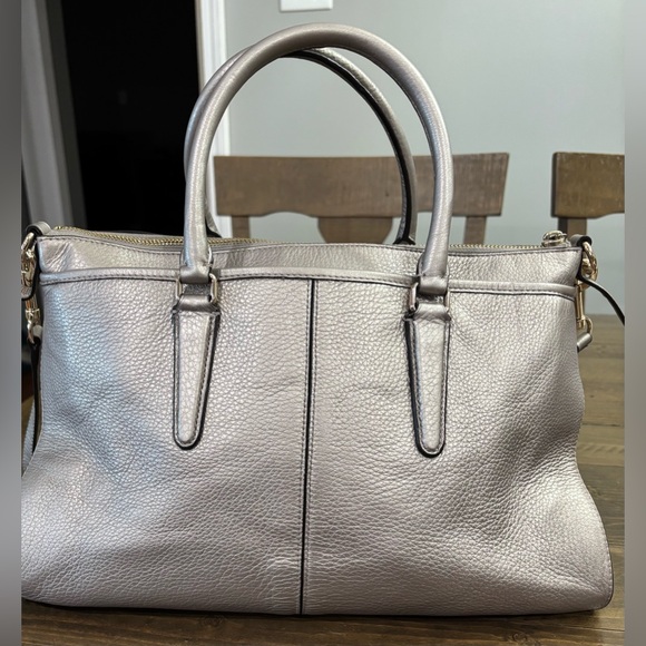 Coach Morgan Pebbled Leather Metallic Silver Satchel Bag - Picture 2 of 10